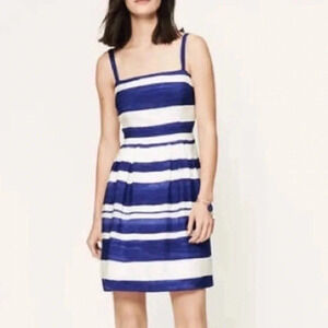 NWT Ann Taylor LOFT Dress White Royal Blue Stripe Box Pleat Sundress size 6